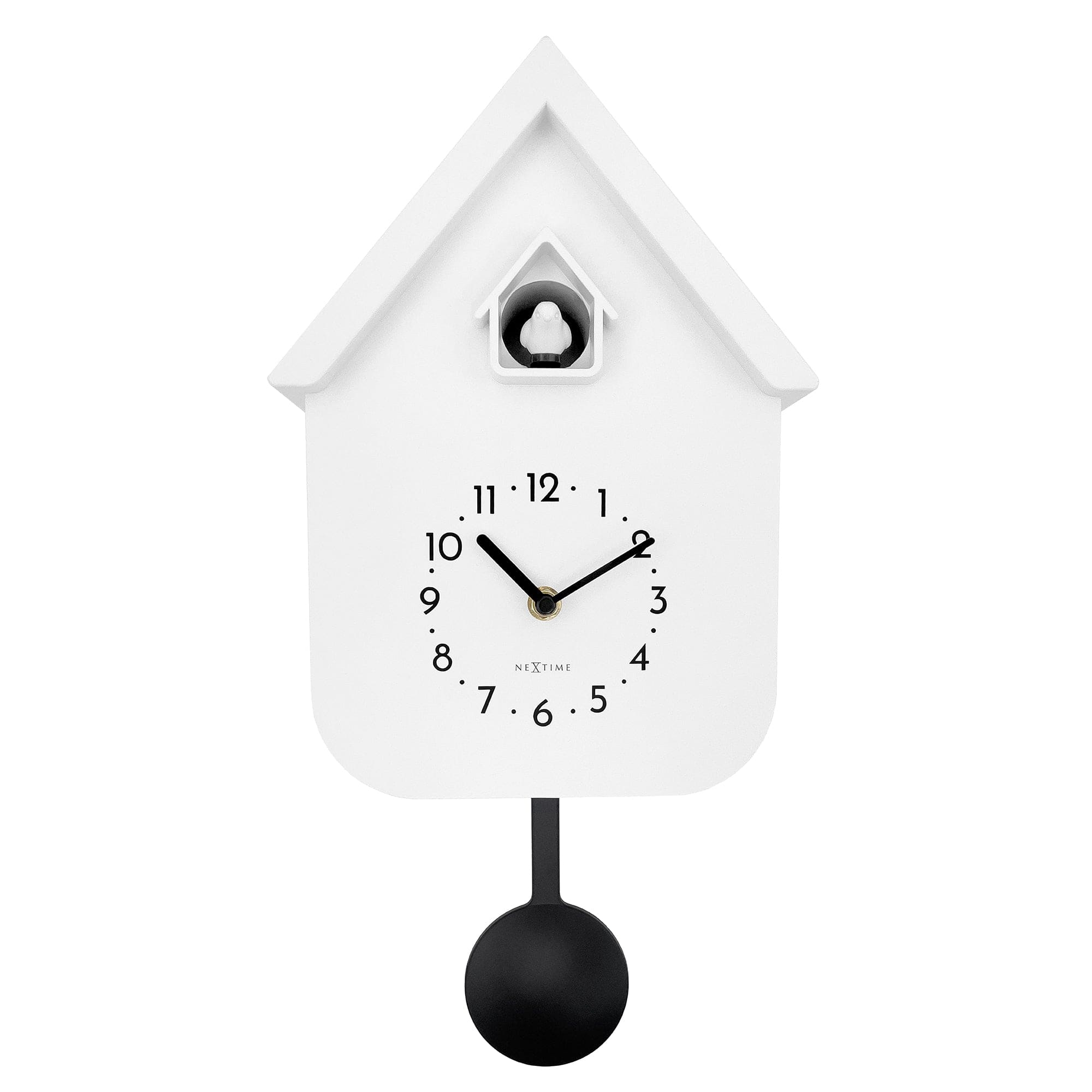 NeXtime Twitter wall clock with pendulum, measuring 21.5x41.5x8.5cm, featuring a modern cuckoo design.